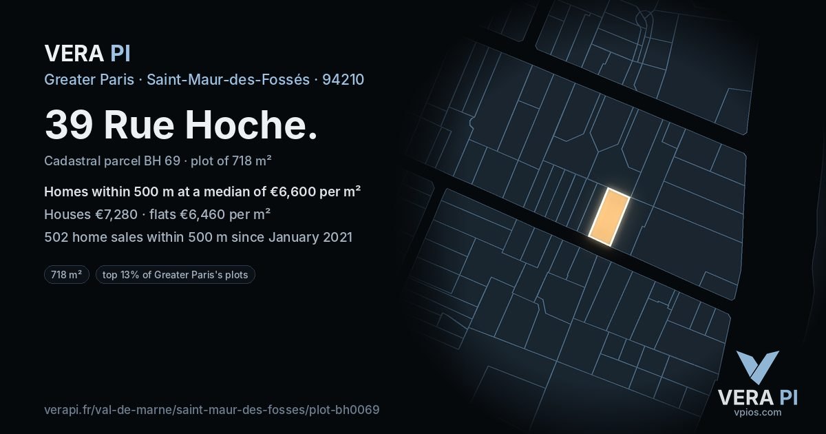 39 Rue Hoche, Saint-Maur-des-Fossés at night – the plot lit, the parcels around coloured by the prices near them