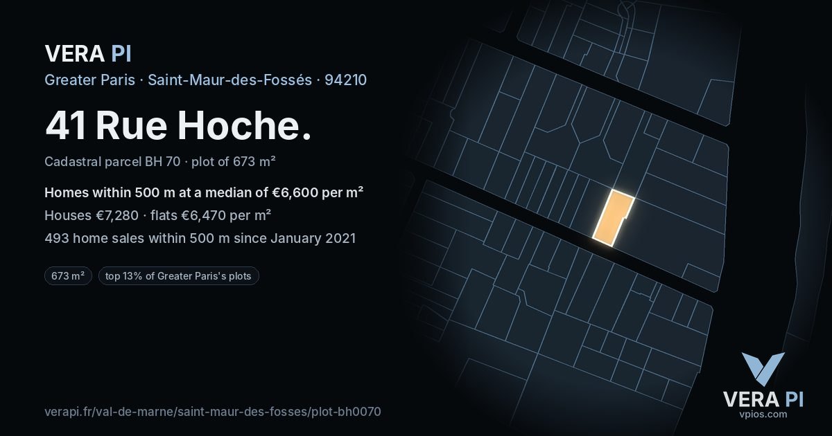 41 Rue Hoche, Saint-Maur-des-Fossés at night – the plot lit, the parcels around coloured by the prices near them