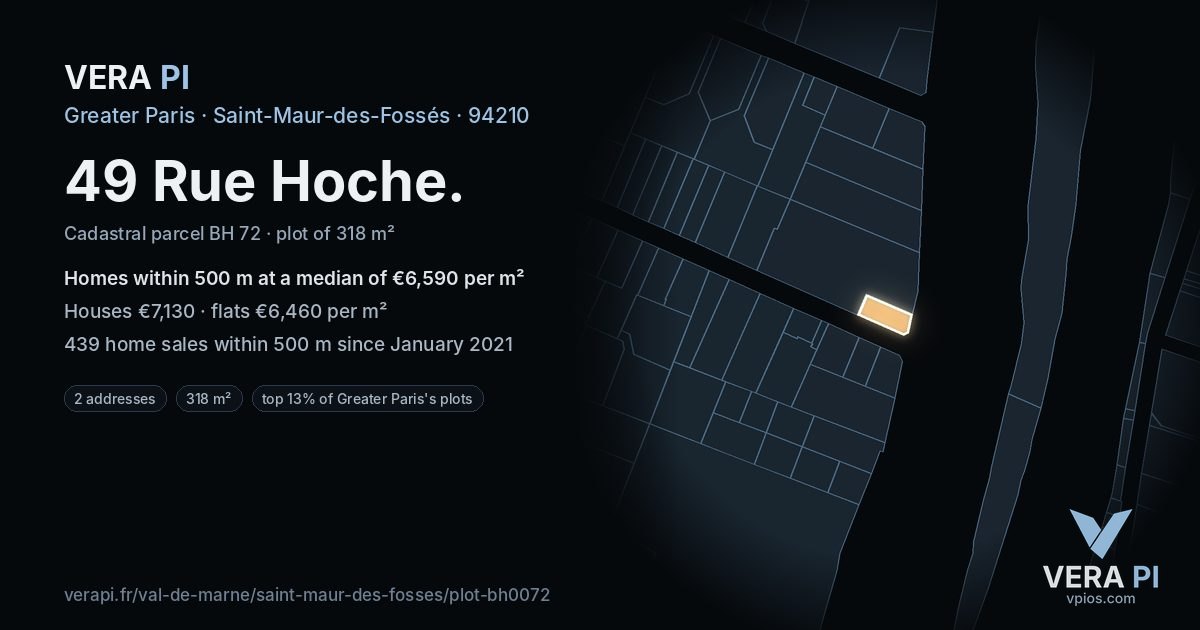 49 Rue Hoche, Saint-Maur-des-Fossés at night – the plot lit, the parcels around coloured by the prices near them