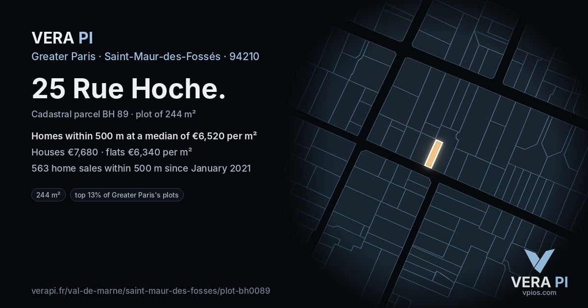 25 Rue Hoche, Saint-Maur-des-Fossés at night – the plot lit, the parcels around coloured by the prices near them