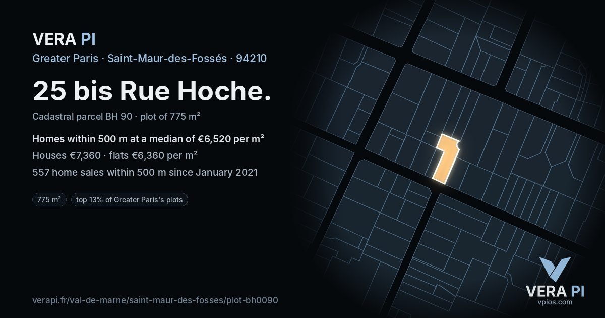 25 bis Rue Hoche, Saint-Maur-des-Fossés at night – the plot lit, the parcels around coloured by the prices near them