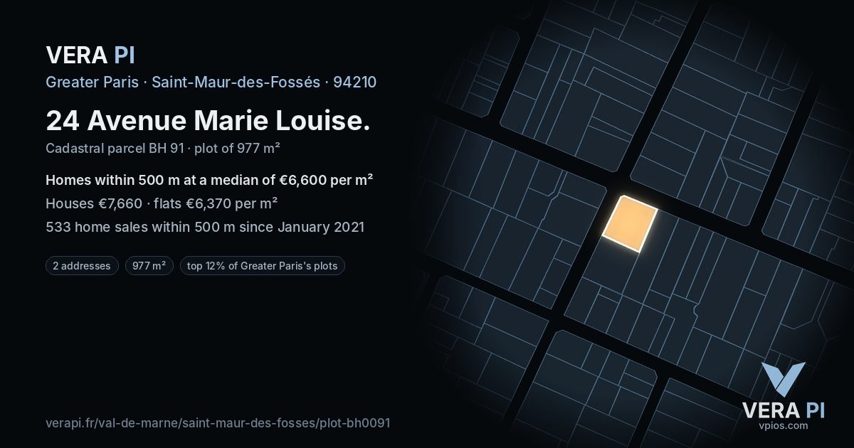 24 Avenue Marie Louise, Saint-Maur-des-Fossés at night – the plot lit, the parcels around coloured by the prices near them