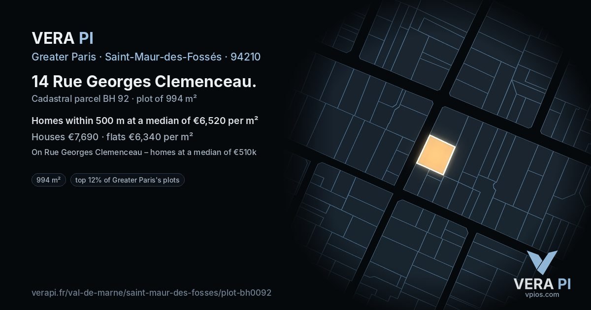 14 Rue Georges Clemenceau, Saint-Maur-des-Fossés at night – the plot lit, the parcels around coloured by the prices near them
