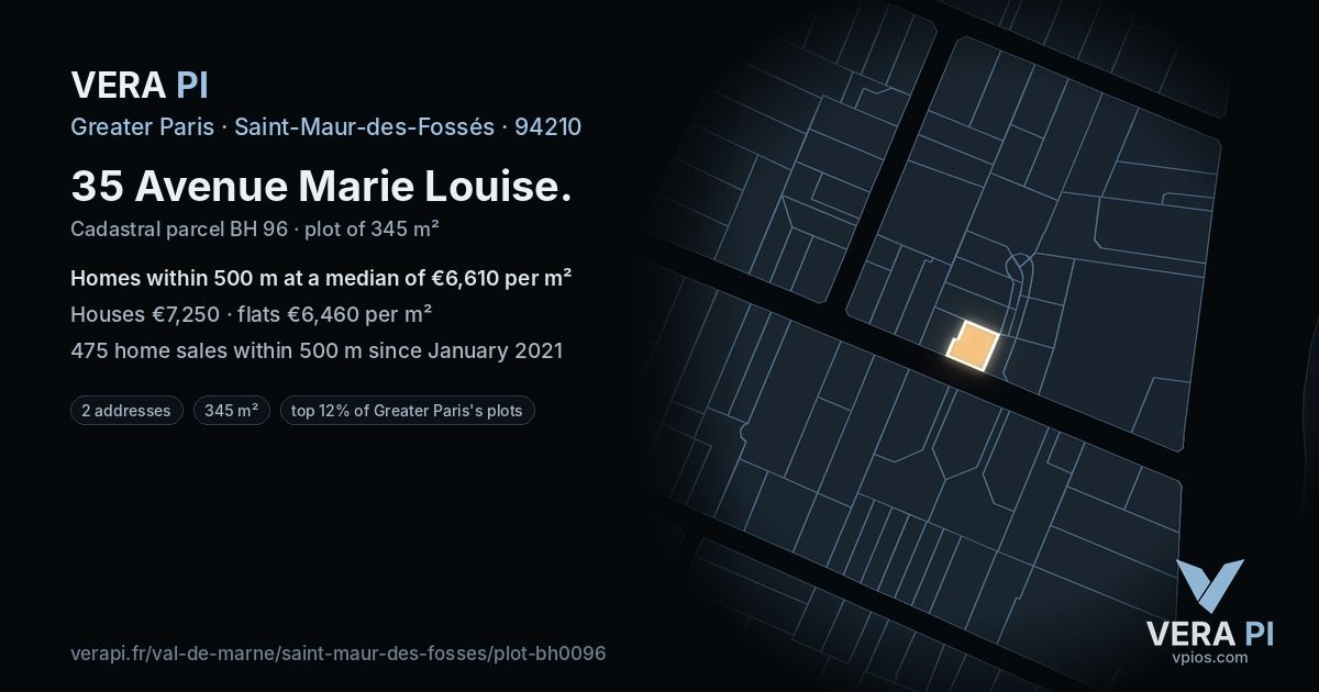 35 Avenue Marie Louise, Saint-Maur-des-Fossés at night – the plot lit, the parcels around coloured by the prices near them