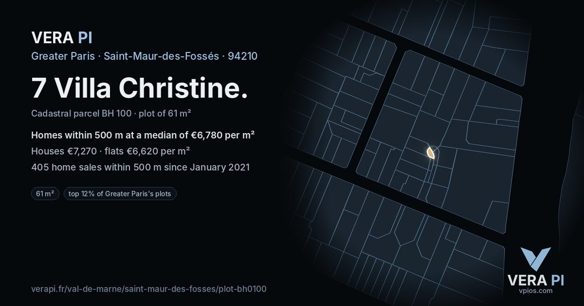 7 Villa Christine, Saint-Maur-des-Fossés at night – the plot lit, the parcels around coloured by the prices near them