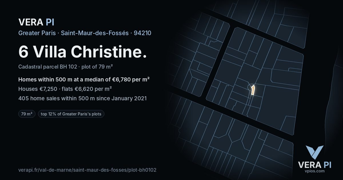 6 Villa Christine, Saint-Maur-des-Fossés at night – the plot lit, the parcels around coloured by the prices near them