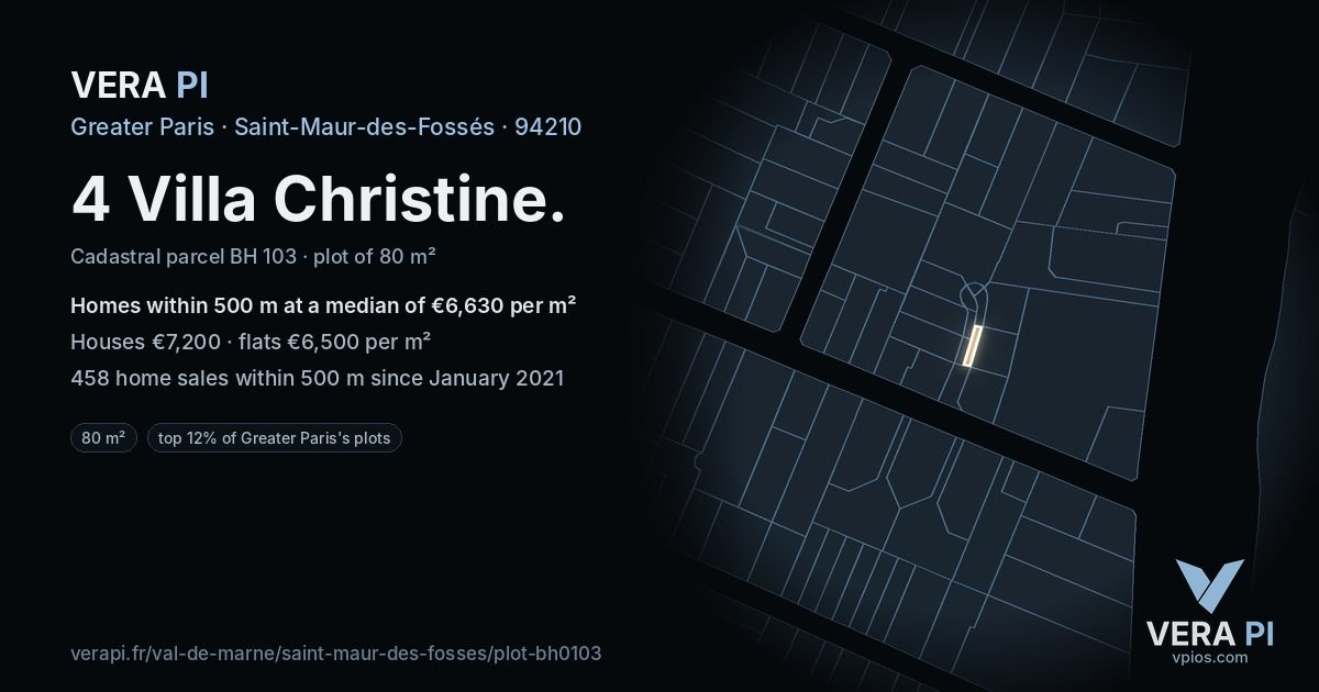 4 Villa Christine, Saint-Maur-des-Fossés at night – the plot lit, the parcels around coloured by the prices near them