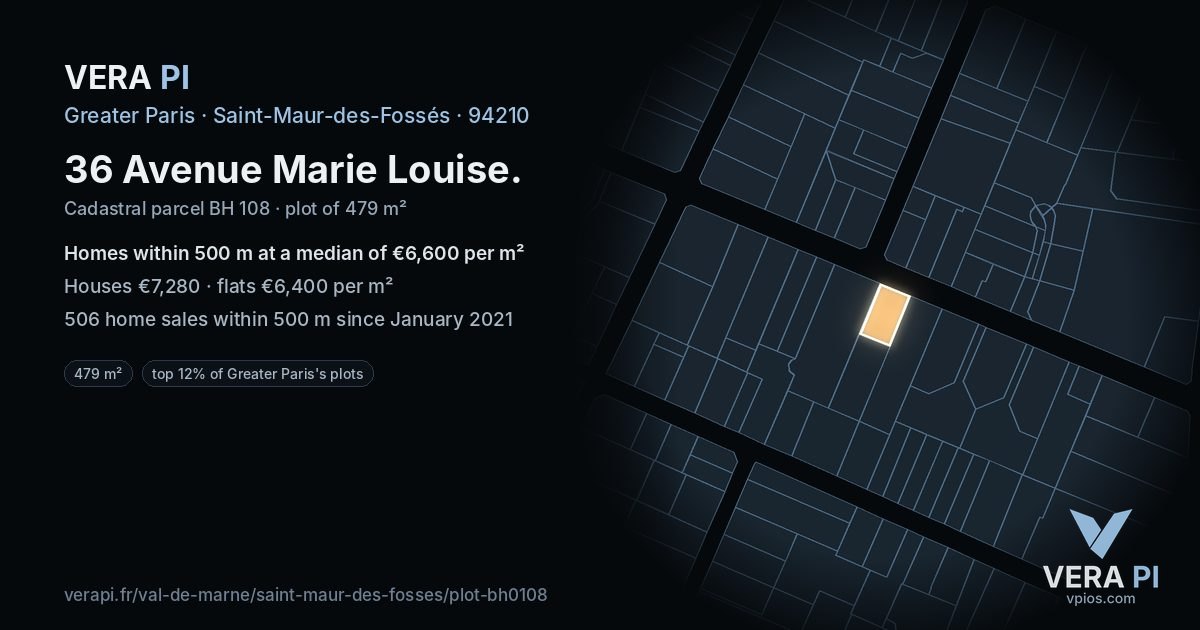 36 Avenue Marie Louise, Saint-Maur-des-Fossés at night – the plot lit, the parcels around coloured by the prices near them