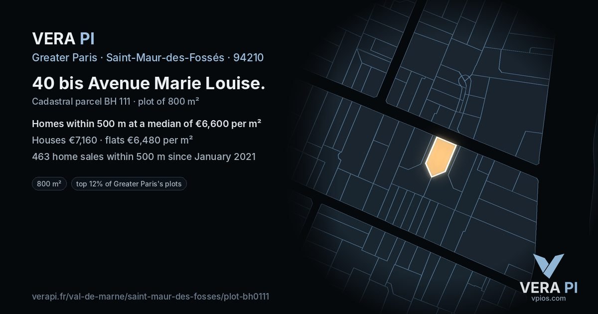 40 bis Avenue Marie Louise, Saint-Maur-des-Fossés at night – the plot lit, the parcels around coloured by the prices near them