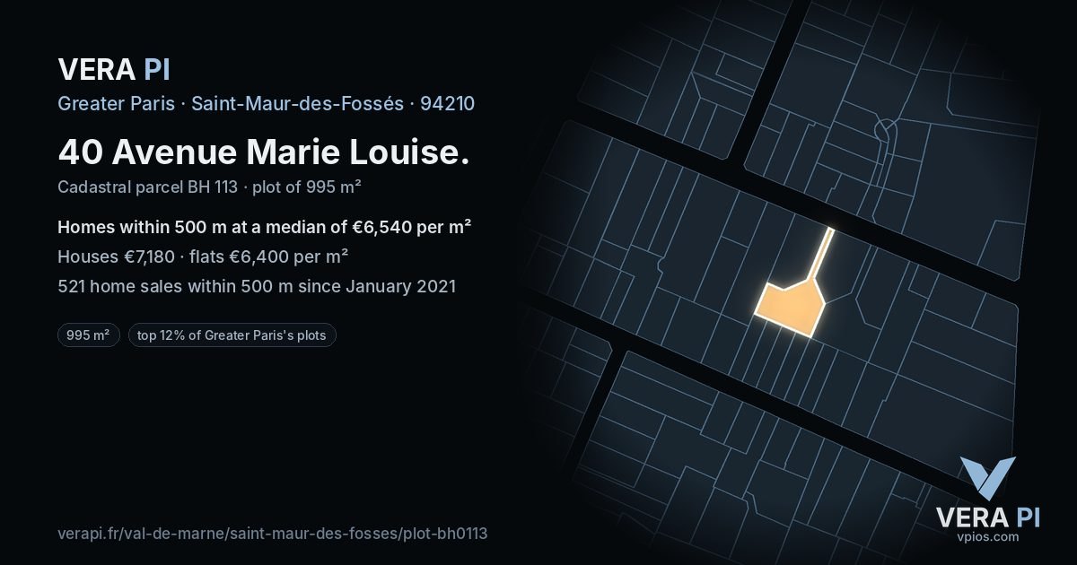 40 Avenue Marie Louise, Saint-Maur-des-Fossés at night – the plot lit, the parcels around coloured by the prices near them