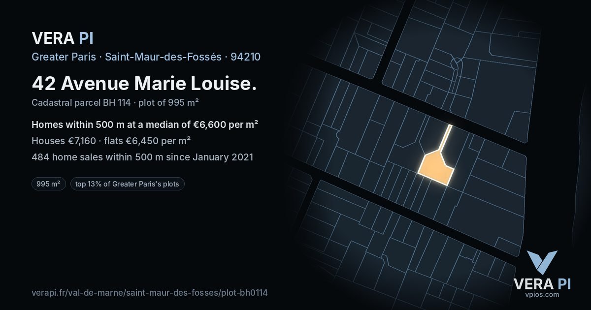 42 Avenue Marie Louise, Saint-Maur-des-Fossés at night – the plot lit, the parcels around coloured by the prices near them