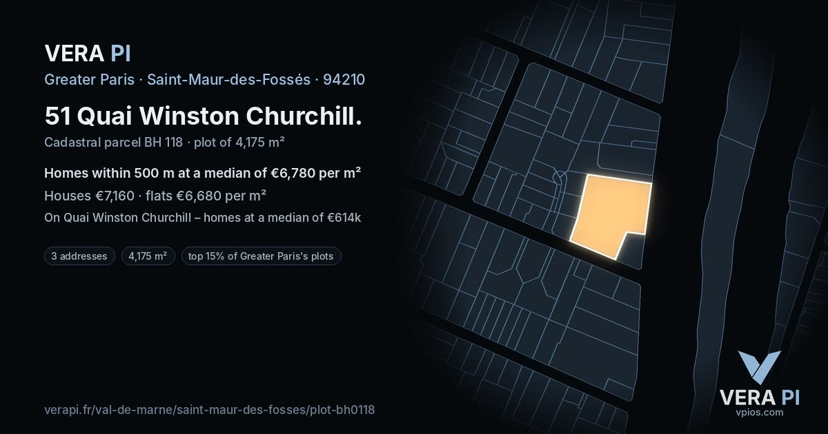 51 Quai Winston Churchill, Saint-Maur-des-Fossés at night – the plot lit, the parcels around coloured by the prices near them