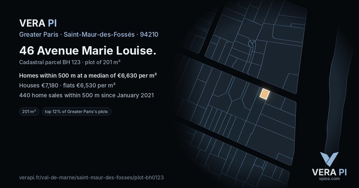 46 Avenue Marie Louise, Saint-Maur-des-Fossés at night – the plot lit, the parcels around coloured by the prices near them