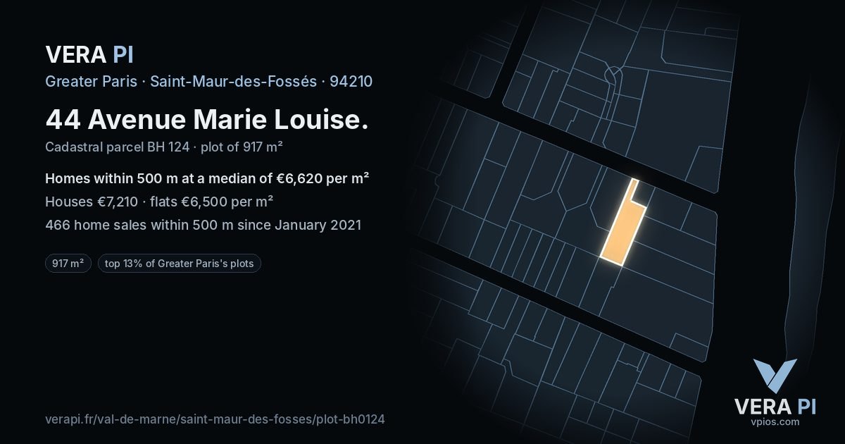 44 Avenue Marie Louise, Saint-Maur-des-Fossés at night – the plot lit, the parcels around coloured by the prices near them