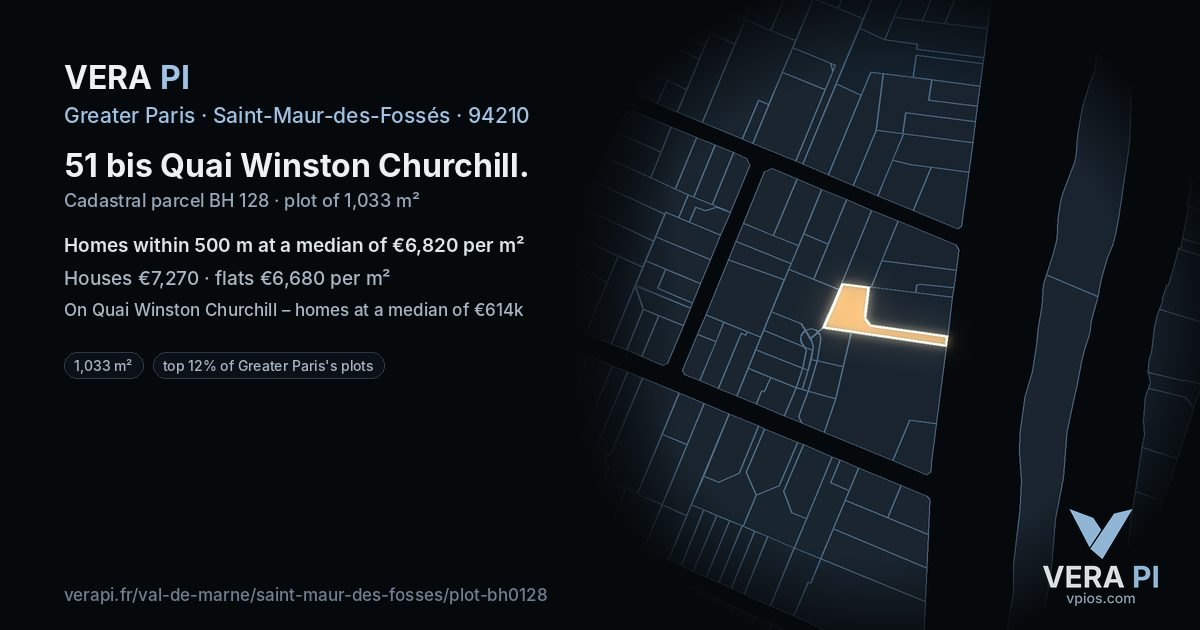 51 bis Quai Winston Churchill, Saint-Maur-des-Fossés at night – the plot lit, the parcels around coloured by the prices near them