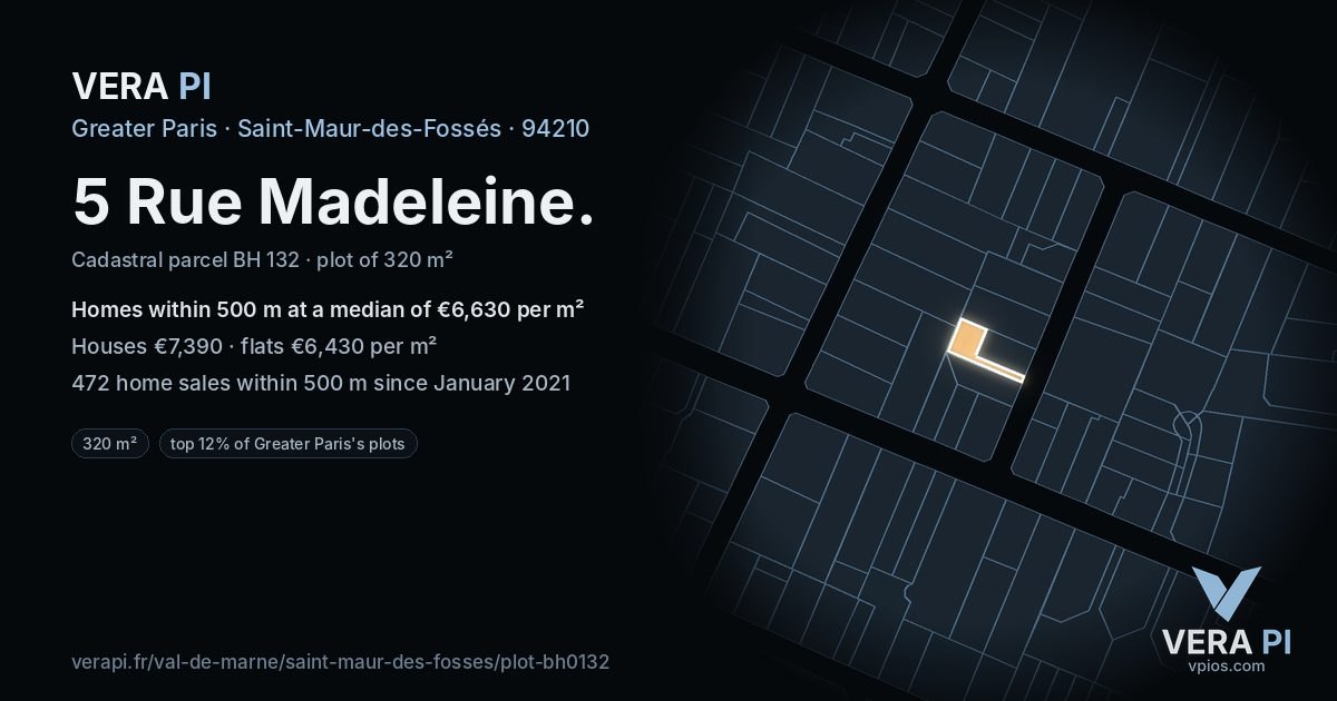 5 Rue Madeleine, Saint-Maur-des-Fossés at night – the plot lit, the parcels around coloured by the prices near them