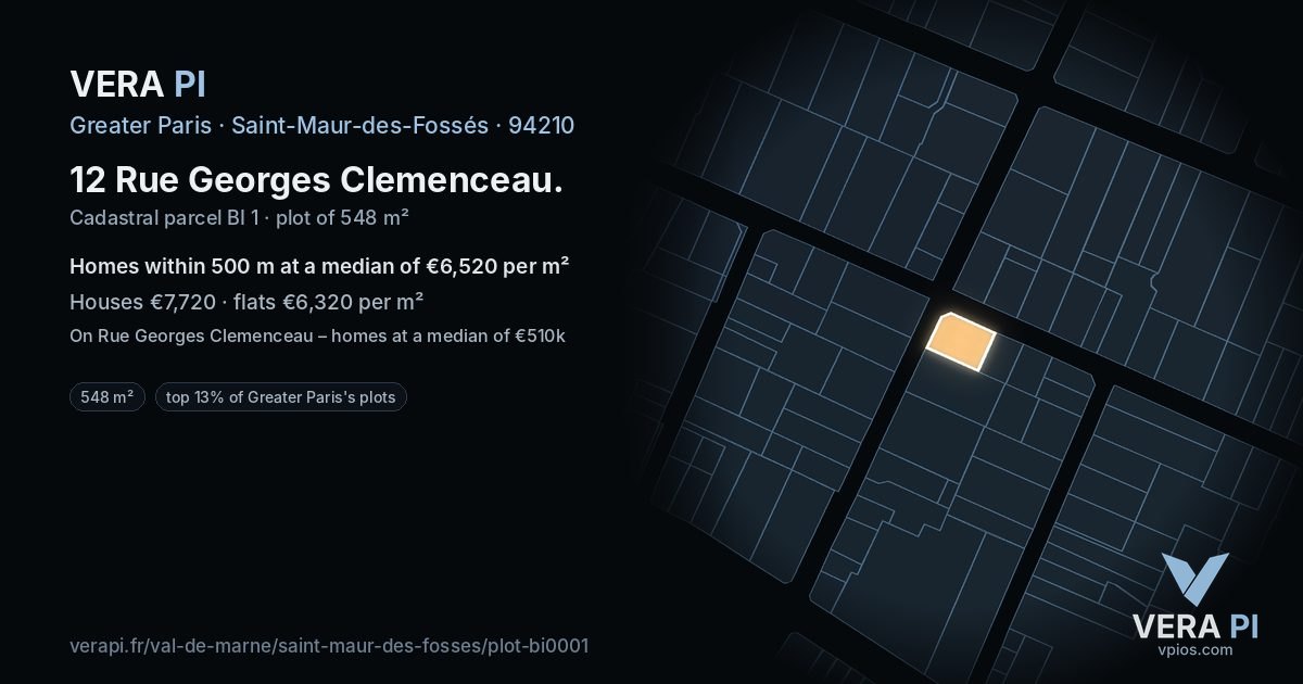 12 Rue Georges Clemenceau, Saint-Maur-des-Fossés at night – the plot lit, the parcels around coloured by the prices near them