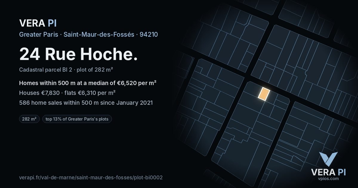 24 Rue Hoche, Saint-Maur-des-Fossés at night – the plot lit, the parcels around coloured by the prices near them