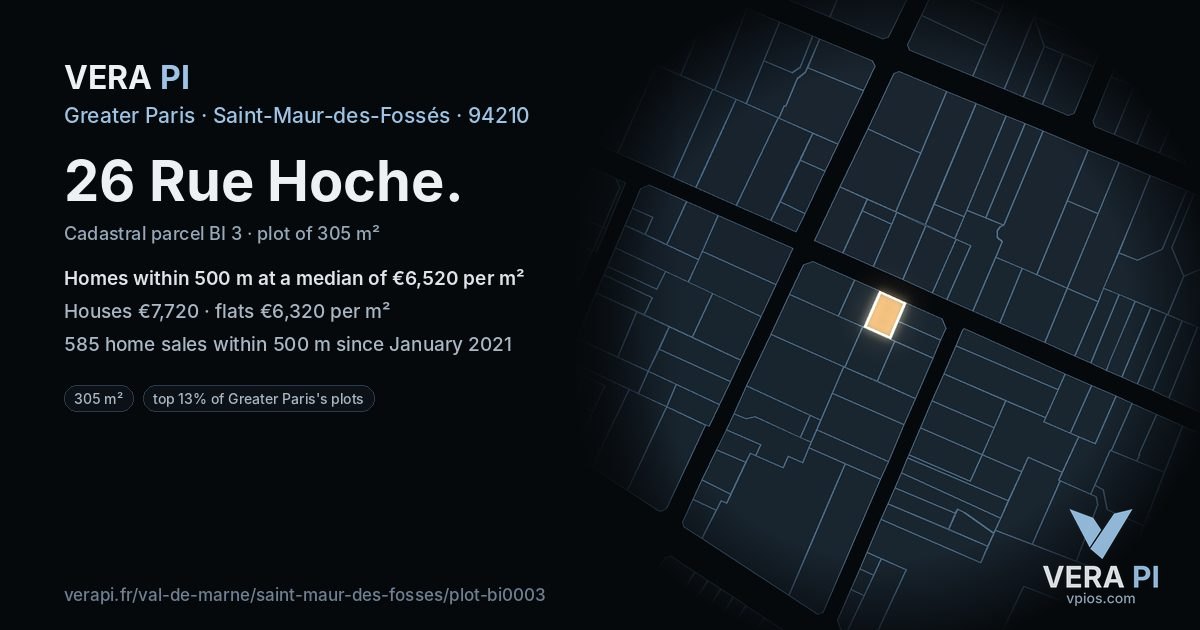 26 Rue Hoche, Saint-Maur-des-Fossés at night – the plot lit, the parcels around coloured by the prices near them