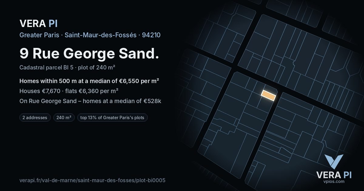 9 Rue George Sand, Saint-Maur-des-Fossés at night – the plot lit, the parcels around coloured by the prices near them