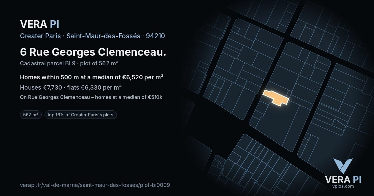6 Rue Georges Clemenceau, Saint-Maur-des-Fossés at night – the plot lit, the parcels around coloured by the prices near them