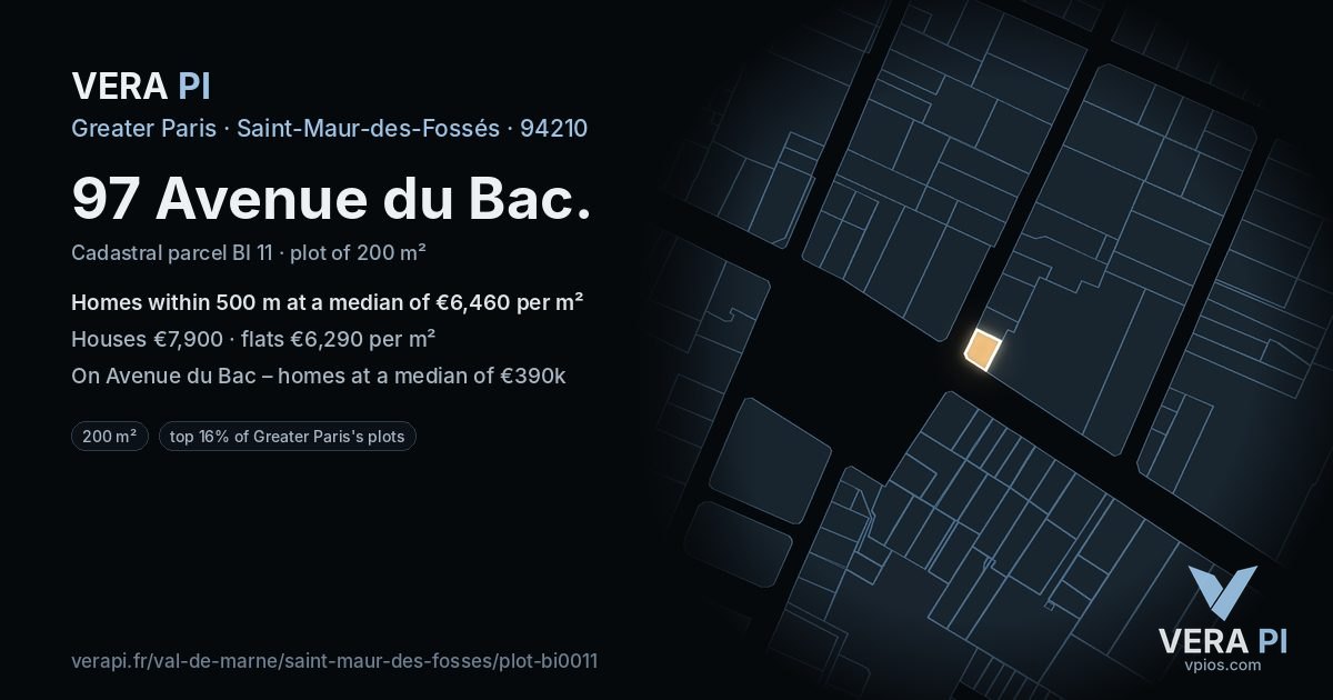 97 Avenue du Bac, Saint-Maur-des-Fossés at night – the plot lit, the parcels around coloured by the prices near them
