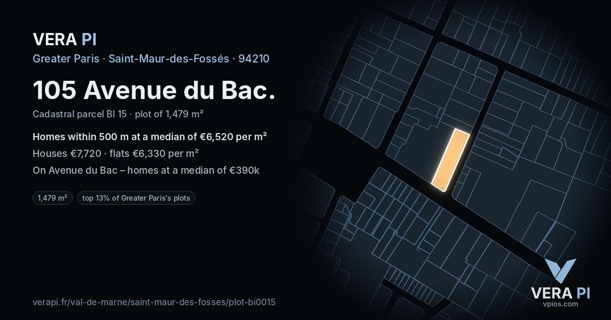 105 Avenue du Bac, Saint-Maur-des-Fossés at night – the plot lit, the parcels around coloured by the prices near them