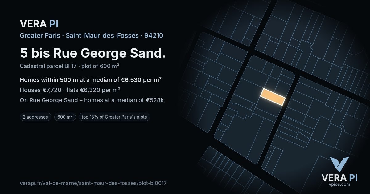 5 bis Rue George Sand, Saint-Maur-des-Fossés at night – the plot lit, the parcels around coloured by the prices near them