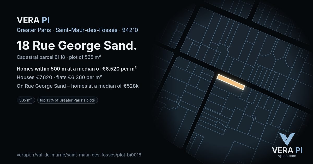 18 Rue George Sand, Saint-Maur-des-Fossés at night – the plot lit, the parcels around coloured by the prices near them