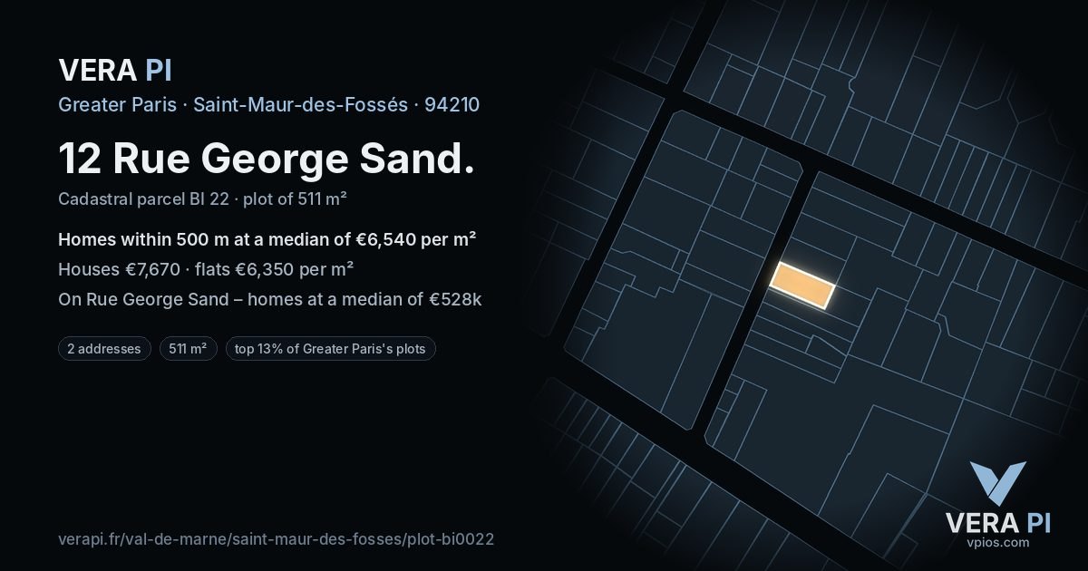 12 Rue George Sand, Saint-Maur-des-Fossés at night – the plot lit, the parcels around coloured by the prices near them