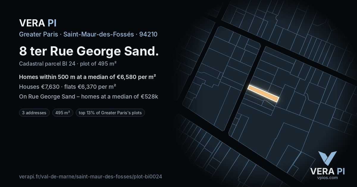 8 ter Rue George Sand, Saint-Maur-des-Fossés at night – the plot lit, the parcels around coloured by the prices near them