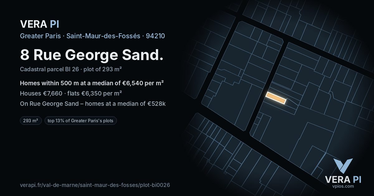 8 Rue George Sand, Saint-Maur-des-Fossés at night – the plot lit, the parcels around coloured by the prices near them