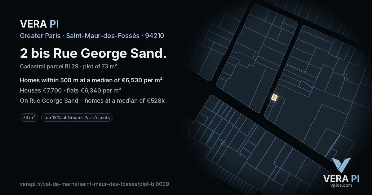 2 bis Rue George Sand, Saint-Maur-des-Fossés at night – the plot lit, the parcels around coloured by the prices near them