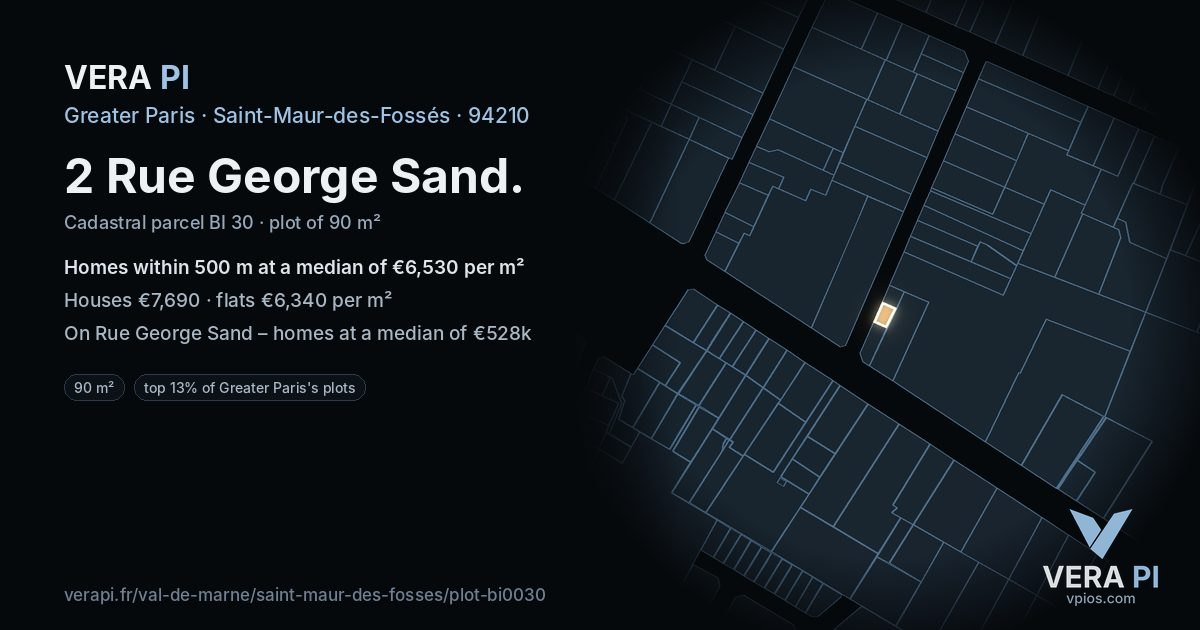 2 Rue George Sand, Saint-Maur-des-Fossés at night – the plot lit, the parcels around coloured by the prices near them