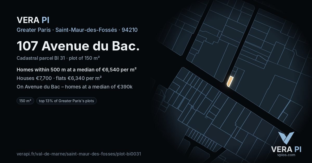 107 Avenue du Bac, Saint-Maur-des-Fossés at night – the plot lit, the parcels around coloured by the prices near them