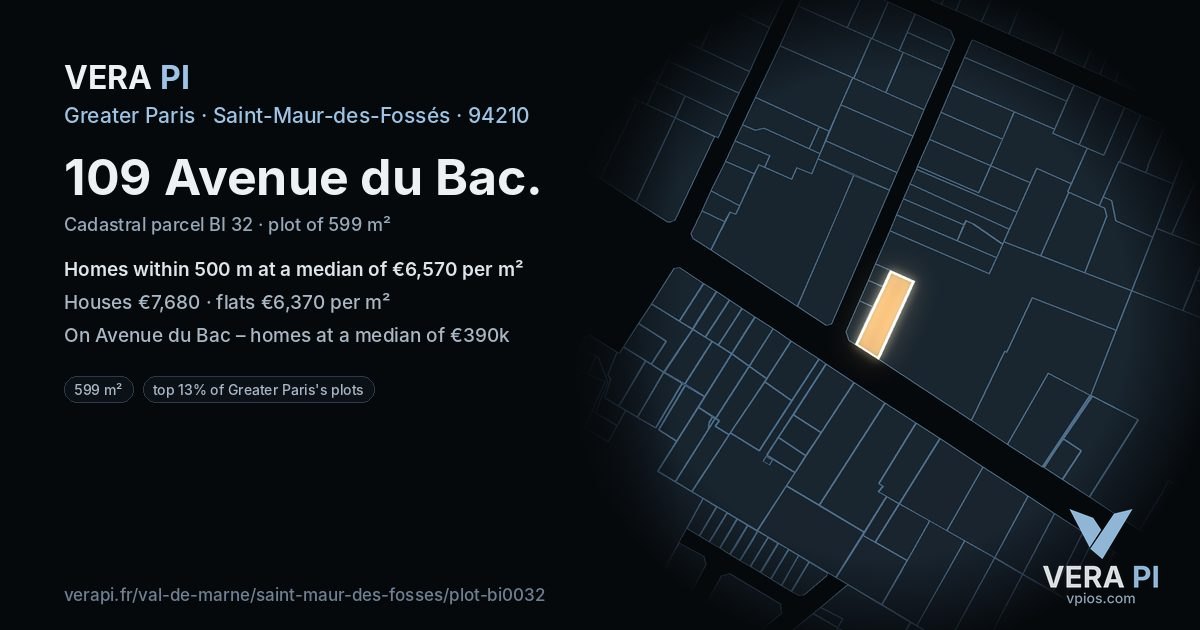 109 Avenue du Bac, Saint-Maur-des-Fossés at night – the plot lit, the parcels around coloured by the prices near them