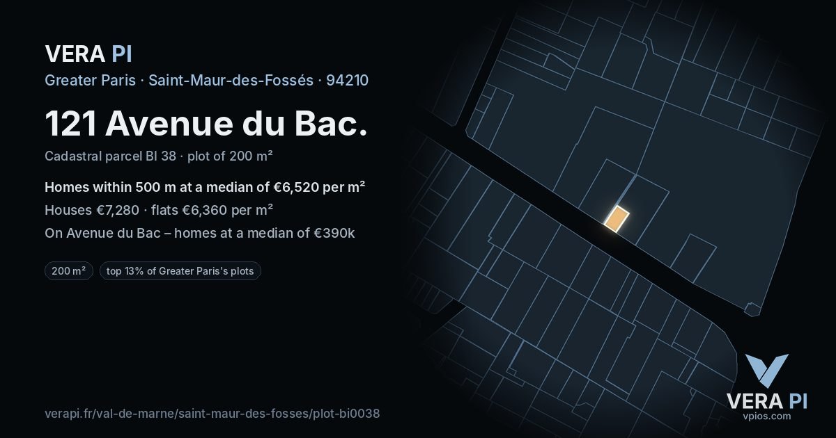 121 Avenue du Bac, Saint-Maur-des-Fossés at night – the plot lit, the parcels around coloured by the prices near them