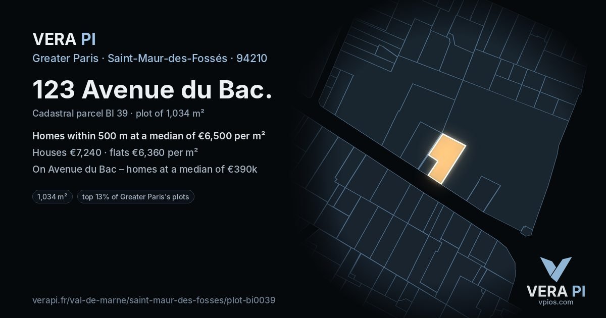 123 Avenue du Bac, Saint-Maur-des-Fossés at night – the plot lit, the parcels around coloured by the prices near them
