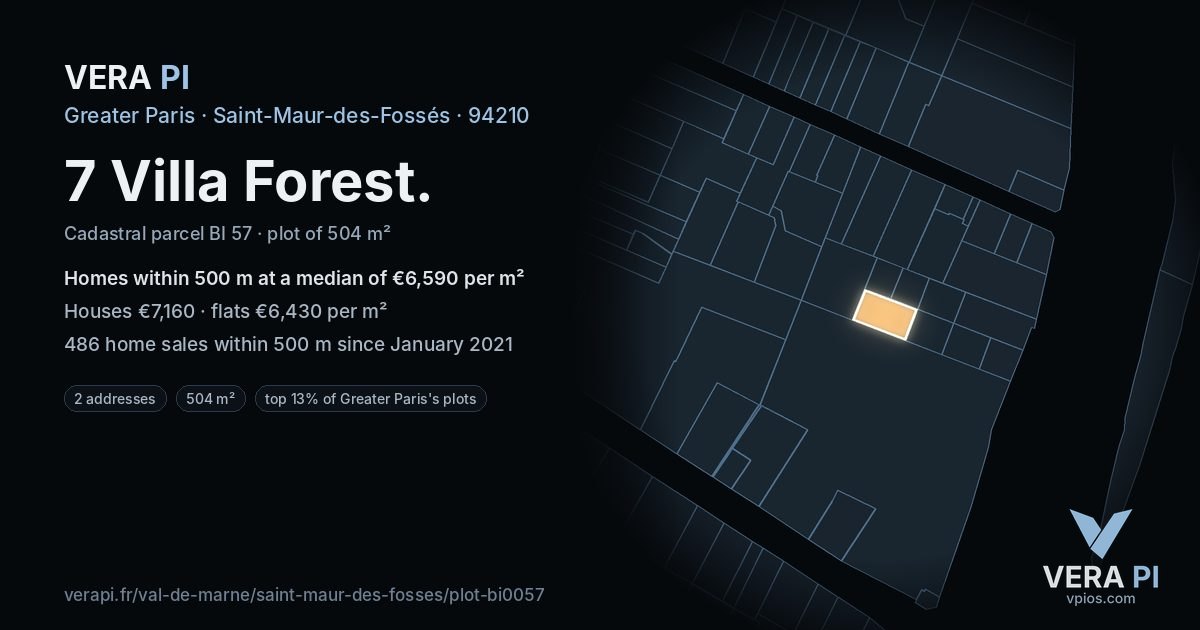 7 Villa Forest, Saint-Maur-des-Fossés at night – the plot lit, the parcels around coloured by the prices near them