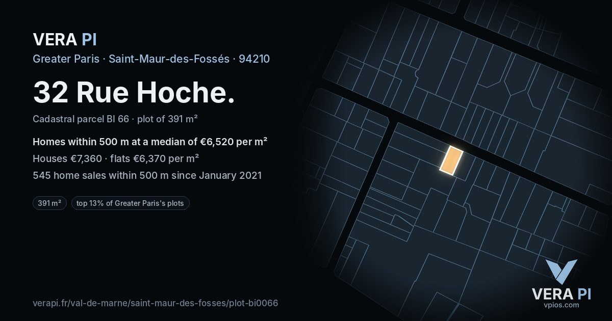32 Rue Hoche, Saint-Maur-des-Fossés at night – the plot lit, the parcels around coloured by the prices near them