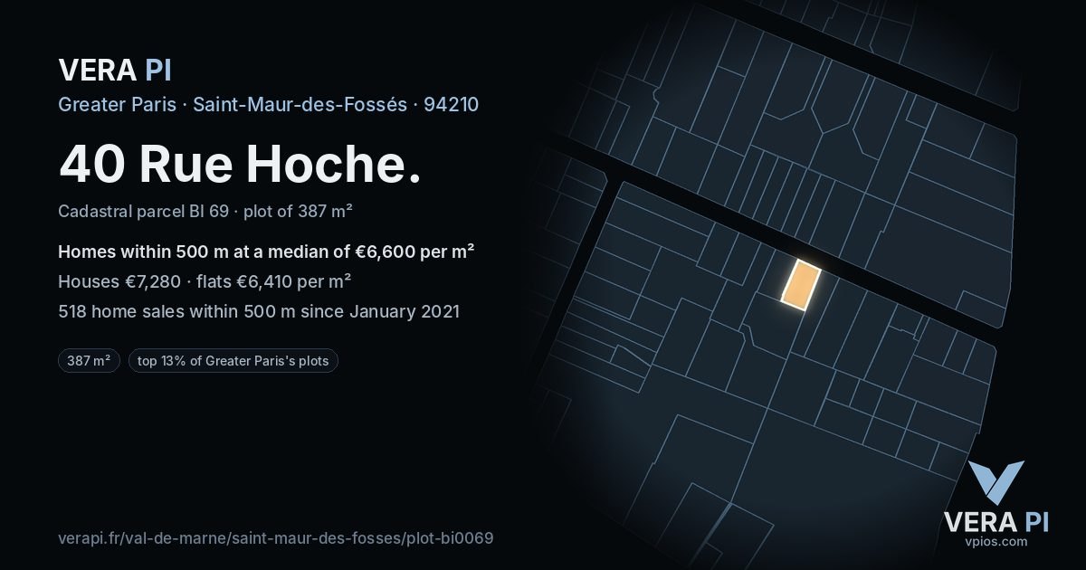 40 Rue Hoche, Saint-Maur-des-Fossés at night – the plot lit, the parcels around coloured by the prices near them