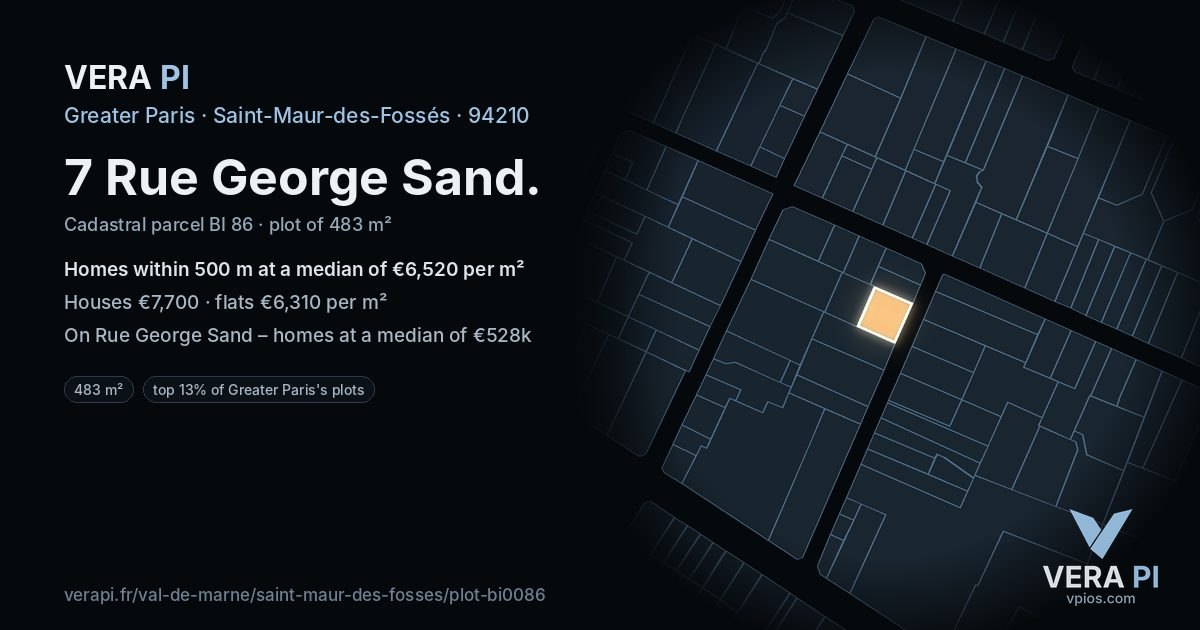 7 Rue George Sand, Saint-Maur-des-Fossés at night – the plot lit, the parcels around coloured by the prices near them