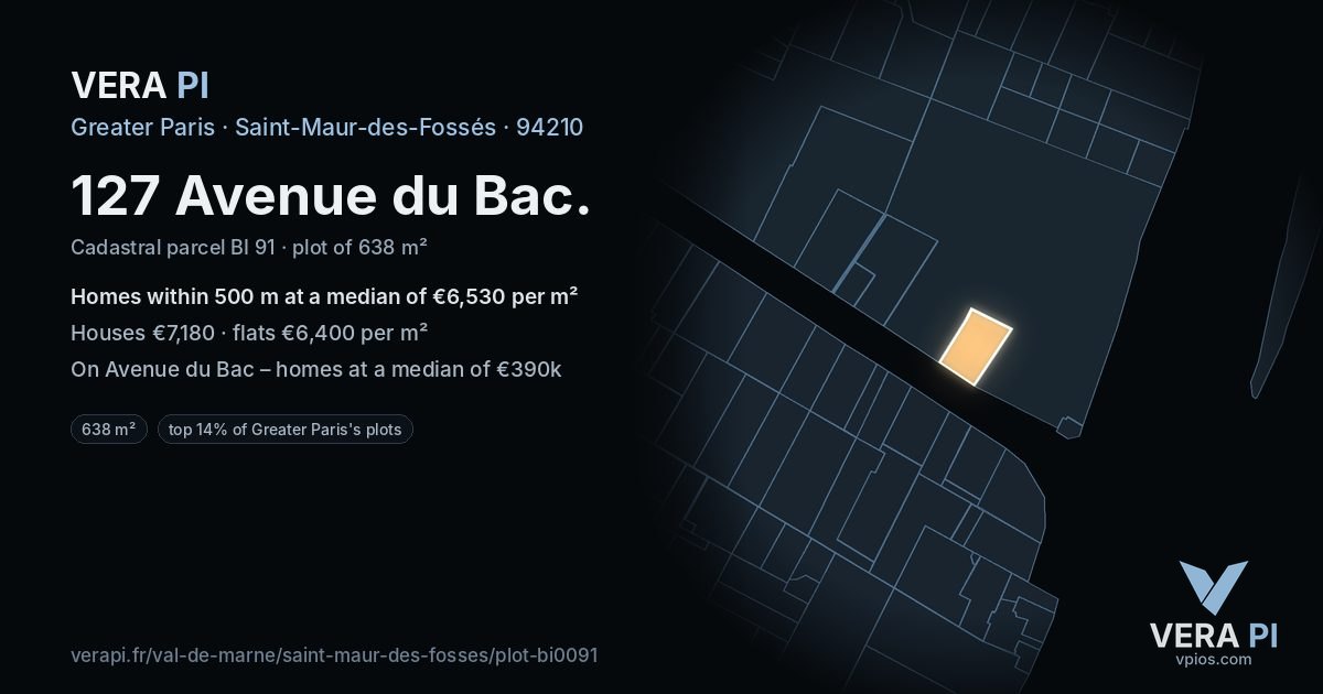 127 Avenue du Bac, Saint-Maur-des-Fossés at night – the plot lit, the parcels around coloured by the prices near them