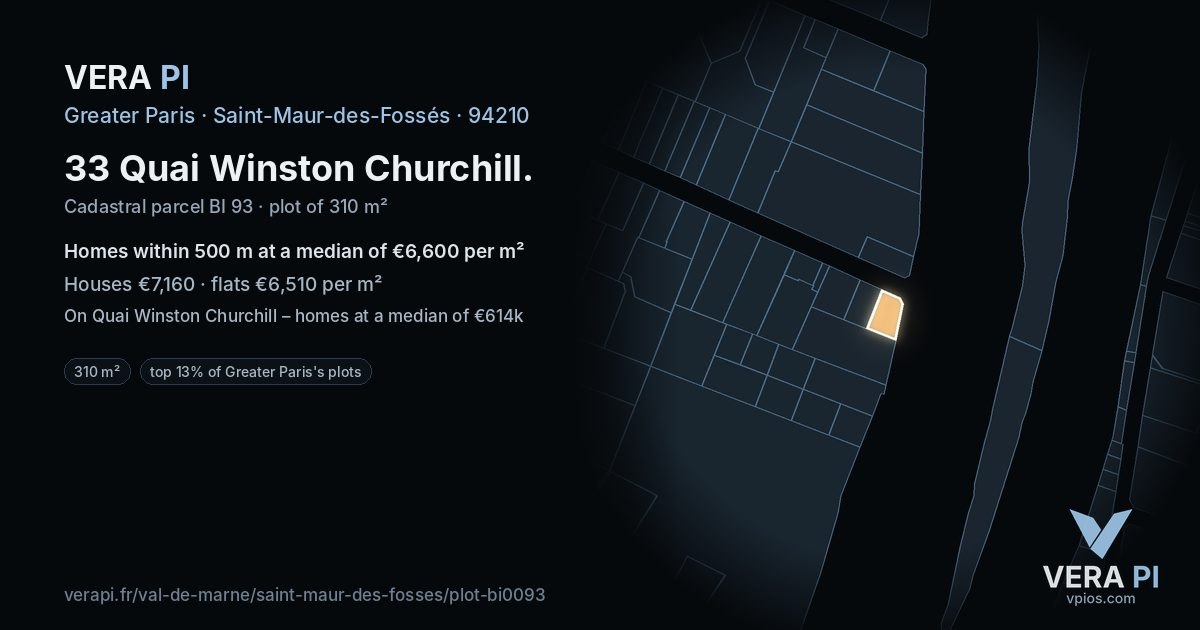 33 Quai Winston Churchill, Saint-Maur-des-Fossés at night – the plot lit, the parcels around coloured by the prices near them