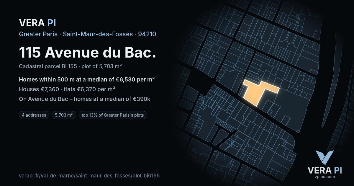 115 Avenue du Bac, Saint-Maur-des-Fossés at night – the plot lit, the parcels around coloured by the prices near them