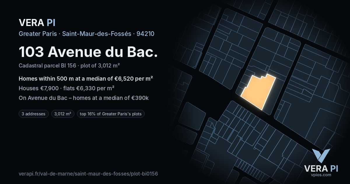 103 Avenue du Bac, Saint-Maur-des-Fossés at night – the plot lit, the parcels around coloured by the prices near them