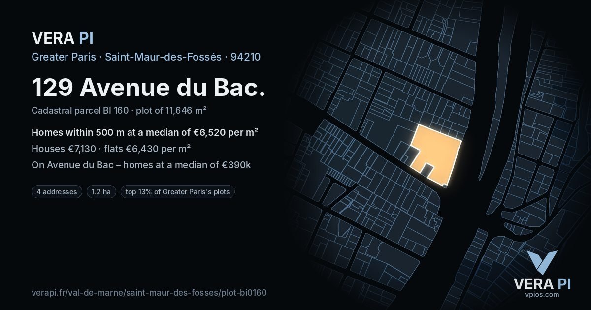 129 Avenue du Bac, Saint-Maur-des-Fossés at night – the plot lit, the parcels around coloured by the prices near them