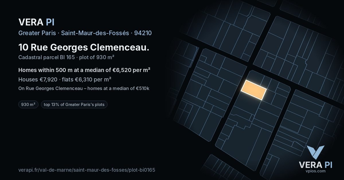 10 Rue Georges Clemenceau, Saint-Maur-des-Fossés at night – the plot lit, the parcels around coloured by the prices near them