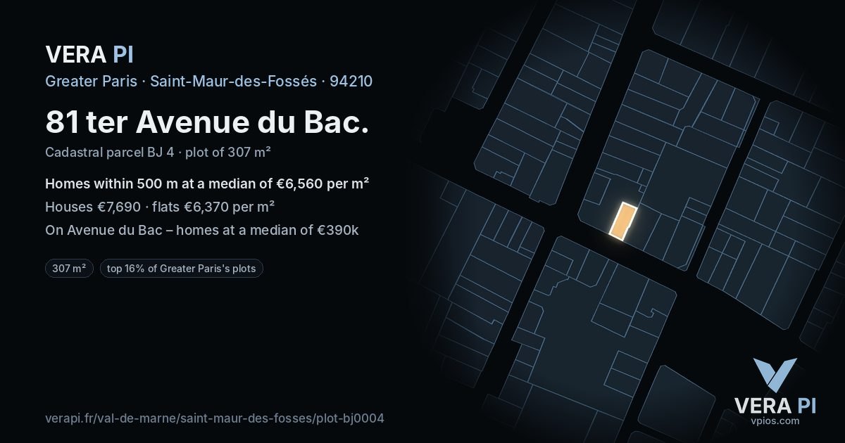 81 ter Avenue du Bac, Saint-Maur-des-Fossés at night – the plot lit, the parcels around coloured by the prices near them