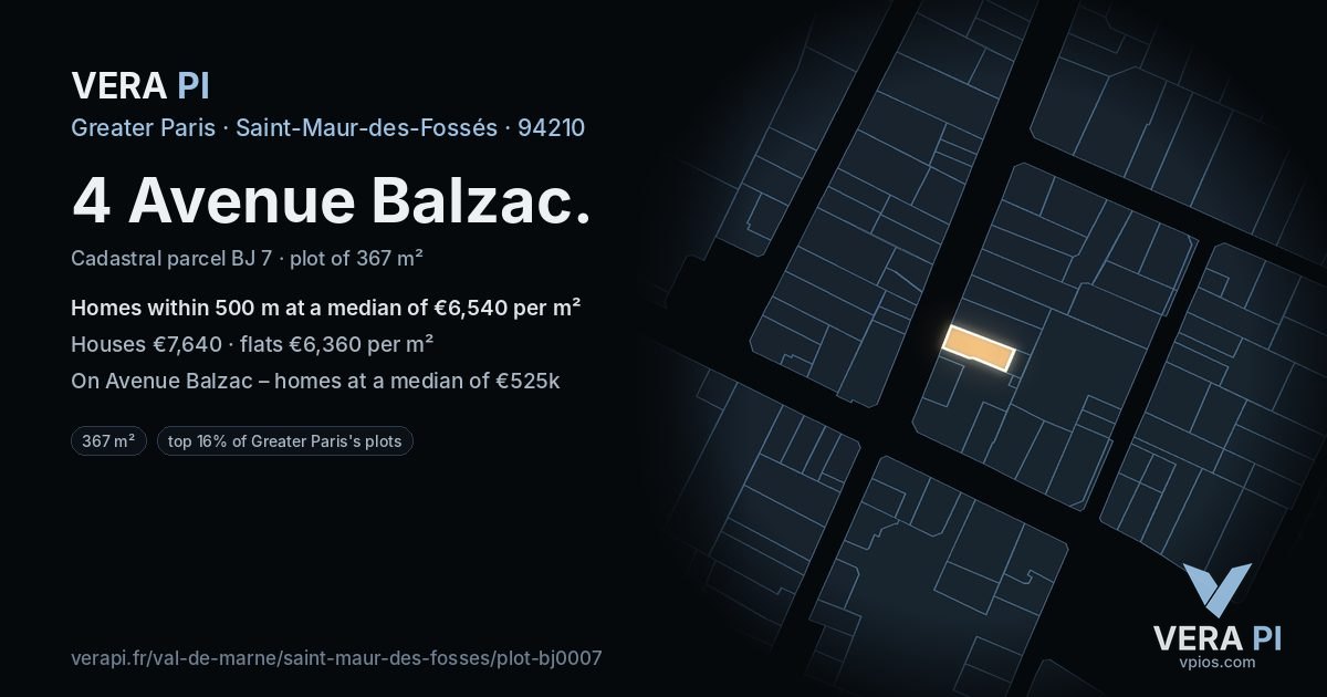 4 Avenue Balzac, Saint-Maur-des-Fossés at night – the plot lit, the parcels around coloured by the prices near them